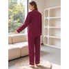 image:imageSWOMOG 100 Cotton Pajamas Set for Women 2PCS Stripe Button Down Pjs Set Sleepwear Soft Long Sleeve Lounge with PocketWine Red