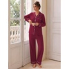 image:imageSWOMOG 100 Cotton Pajamas Set for Women 2PCS Stripe Button Down Pjs Set Sleepwear Soft Long Sleeve Lounge with PocketWine Red