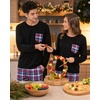 image:imageSWOMOG Adult Christmas Pajamas Buffalo Plaid Pajama Pants with Pockets Long Sleeve Tops for Couples amp FamilyBlack Red Plaid