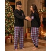 image:imageSWOMOG Adult Christmas Pajamas Buffalo Plaid Pajama Pants with Pockets Long Sleeve Tops for Couples amp FamilyBlack Red Plaid