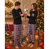 image:imageSWOMOG Adult Christmas Pajamas Buffalo Plaid Pajama Pants with Pockets Long Sleeve Tops for Couples amp FamilyBlack Red Plaid