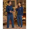 image:imageSWOMOG Adult Christmas Pajamas Buffalo Plaid Pajama Pants with Pockets Long Sleeve Tops for Couples amp FamilyDark Blue Plaid