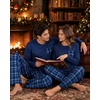 image:imageSWOMOG Adult Christmas Pajamas Buffalo Plaid Pajama Pants with Pockets Long Sleeve Tops for Couples amp FamilyDark Blue Plaid