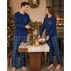 image:imageSWOMOG Adult Christmas Pajamas Buffalo Plaid Pajama Pants with Pockets Long Sleeve Tops for Couples amp FamilyDark Blue Plaid