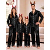 image:imageSWOMOG Christmas Matching Family Pajamas Set Silk Satin Button Down Long Sleeve WomenMenKids 2PCS Holiday SleepwearBlack