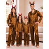 image:imageSWOMOG Christmas Matching Family Pajamas Set Silk Satin Button Down Long Sleeve WomenMenKids 2PCS Holiday SleepwearDeep Brick Red