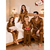 image:imageSWOMOG Christmas Matching Family Pajamas Set Silk Satin Button Down Long Sleeve WomenMenKids 2PCS Holiday SleepwearDeep Brick Red