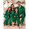 image:imageSWOMOG Christmas Matching Family Pajamas Set Silk Satin Button Down Long Sleeve WomenMenKids 2PCS Holiday SleepwearGreen Emerald