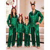 image:imageSWOMOG Christmas Matching Family Pajamas Set Silk Satin Button Down Long Sleeve WomenMenKids 2PCS Holiday SleepwearGreen Emerald