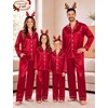 image:imageSWOMOG Christmas Matching Family Pajamas Set Silk Satin Button Down Long Sleeve WomenMenKids 2PCS Holiday SleepwearRed