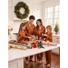 image:imageSWOMOG Couple Satin Matching Pajamas Sets 2 Pieces Long Sleeve Silk LoungewearCaramel