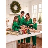 image:imageSWOMOG Couple Satin Matching Pajamas Sets 2 Pieces Long Sleeve Silk LoungewearGreen