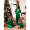 image:imageSWOMOG Couple Satin Matching Pajamas Sets 2 Pieces Long Sleeve Silk LoungewearGreen