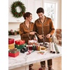 image:imageSWOMOG Couple Satin Matching Pajamas Sets Long Sleeve Silk Button Down Pjs Set Nightwear SleepwearDark Brick Red