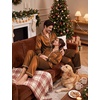 image:imageSWOMOG Couple Satin Matching Pajamas Sets Long Sleeve Silk Button Down Pjs Set Nightwear SleepwearDark Brick Red