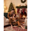image:imageSWOMOG Couple Satin Matching Pajamas Sets Long Sleeve Silk Button Down Pjs Set Nightwear SleepwearDark Brick Red