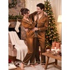 image:imageSWOMOG Couple Satin Matching Pajamas Sets Long Sleeve Silk Button Down Pjs Set Nightwear SleepwearDark Brick Red