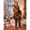image:imageSWOMOG Couple Satin Matching Pajamas Sets Long Sleeve Silk Button Down Pjs Set Nightwear SleepwearDark Brick Red