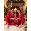 image:imageSWOMOG Couple Satin Matching Pajamas Sets Long Sleeve Silk Button Down Pjs Set Nightwear SleepwearRed