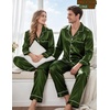 image:imageSWOMOG Couples Matching Silk Satin Pajamas Set Long Sleeve Sleepwear Soft Button Down Loungewear 2 Pcs Pj SetOlive Green
