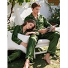 image:imageSWOMOG Couples Matching Silk Satin Pajamas Set Long Sleeve Sleepwear Soft Button Down Loungewear 2 Pcs Pj SetOlive Green