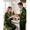 image:imageSWOMOG Couples Matching Silk Satin Pajamas Set Long Sleeve Sleepwear Soft Button Down Loungewear 2 Pcs Pj SetOlive Green