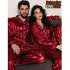 image:imageSWOMOG Couples Matching Silk Satin Pajamas Set Long Sleeve Sleepwear Soft Button Down Loungewear 2 Pcs Pj SetRed Striped