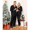 image:imageSWOMOG Family Christmas Pajamas Matching Sets Stain Silk Family Pajamas Long Sleeve Button Down Pj Set Holiday SleepwearBindingblack