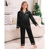 image:imageSWOMOG Family Christmas Pajamas Matching Sets Stain Silk Family Pajamas Long Sleeve Button Down Pj Set Holiday SleepwearBindingblack