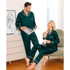 image:imageSWOMOG Family Christmas Pajamas Matching Sets Stain Silk Family Pajamas Long Sleeve Button Down Pj Set Holiday SleepwearBindingdeep Green
