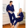 image:imageSWOMOG Family Christmas Pajamas Matching Sets Stain Silk Family Pajamas Long Sleeve Button Down Pj Set Holiday SleepwearBindingdeep Navy Blue