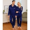 image:imageSWOMOG Family Christmas Pajamas Matching Sets Stain Silk Family Pajamas Long Sleeve Button Down Pj Set Holiday SleepwearBindingdeep Navy Blue