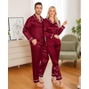 image:imageSWOMOG Family Christmas Pajamas Matching Sets Stain Silk Family Pajamas Long Sleeve Button Down Pj Set Holiday SleepwearBindingdeep Wine Red