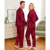 image:imageSWOMOG Family Christmas Pajamas Matching Sets Stain Silk Family Pajamas Long Sleeve Button Down Pj Set Holiday SleepwearBindingdeep Wine Red