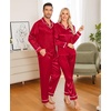 image:imageSWOMOG Family Christmas Pajamas Matching Sets Stain Silk Family Pajamas Long Sleeve Button Down Pj Set Holiday SleepwearBindingred