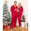 image:imageSWOMOG Family Christmas Pajamas Matching Sets Stain Silk Family Pajamas Long Sleeve Button Down Pj Set Holiday SleepwearBindingred