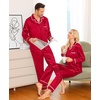 image:imageSWOMOG Family Christmas Pajamas Matching Sets Stain Silk Family Pajamas Long Sleeve Button Down Pj Set Holiday SleepwearBindingred