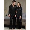 image:imageSWOMOG Family Christmas Pajamas Matching Sets Stain Silk Family Pajamas Long Sleeve Button Down Pj Set Holiday SleepwearBlack