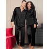 image:imageSWOMOG Family Christmas Pajamas Matching Sets Stain Silk Family Pajamas Long Sleeve Button Down Pj Set Holiday SleepwearBlack