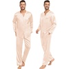 image:imageSWOMOG Family Christmas Pajamas Matching Sets Stain Silk Family Pajamas Long Sleeve Button Down Pj Set Holiday SleepwearChampagne
