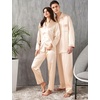 image:imageSWOMOG Family Christmas Pajamas Matching Sets Stain Silk Family Pajamas Long Sleeve Button Down Pj Set Holiday SleepwearChampagne
