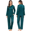 image:imageSWOMOG Family Christmas Pajamas Matching Sets Stain Silk Family Pajamas Long Sleeve Button Down Pj Set Holiday SleepwearGreen