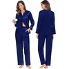 image:imageSWOMOG Family Christmas Pajamas Matching Sets Stain Silk Family Pajamas Long Sleeve Button Down Pj Set Holiday SleepwearNavy Blue