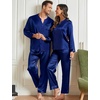 image:imageSWOMOG Family Christmas Pajamas Matching Sets Stain Silk Family Pajamas Long Sleeve Button Down Pj Set Holiday SleepwearNavy Blue