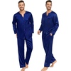 image:imageSWOMOG Family Christmas Pajamas Matching Sets Stain Silk Family Pajamas Long Sleeve Button Down Pj Set Holiday SleepwearNavy Blue