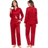 image:imageSWOMOG Family Christmas Pajamas Matching Sets Stain Silk Family Pajamas Long Sleeve Button Down Pj Set Holiday SleepwearRed