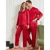 image:imageSWOMOG Family Christmas Pajamas Matching Sets Stain Silk Family Pajamas Long Sleeve Button Down Pj Set Holiday SleepwearRed