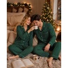 image:imageSWOMOG Family Christmas Pajamas Set Long Sleeve Button Down Sleepwear Festival Party Xmas Holiday Pjs SetGreen Stripes