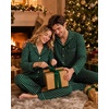 image:imageSWOMOG Family Christmas Pajamas Set Long Sleeve Button Down Sleepwear Festival Party Xmas Holiday Pjs SetGreen Stripes