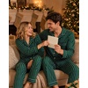 image:imageSWOMOG Family Christmas Pajamas Set Long Sleeve Button Down Sleepwear Festival Party Xmas Holiday Pjs SetGreen Stripes